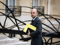 Jean-Noel Barrot, Minister for Europe and Foreign Affairs, arrives at the Elysee Palace to meet with French President Emmanuel Macron in Par...