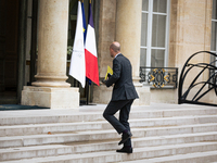 Jean-Noel Barrot, Minister for Europe and Foreign Affairs, arrives at the Elysee Palace to meet with French President Emmanuel Macron in Par...