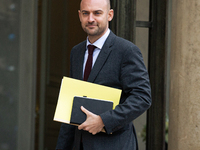 Jean-Noel Barrot, Minister for Europe and Foreign Affairs, arrives at the Elysee Palace to meet with French President Emmanuel Macron in Par...