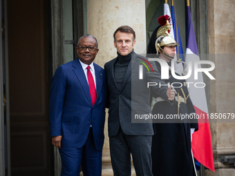 French President Emmanuel Macron welcomes Umaro Sissoco Embalo, the President of Guinea-Bissau, at the Elysee Palace in Paris, France, on Se...