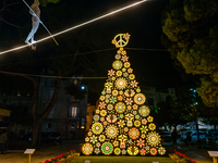 A Christmas tree stands in the Municipal Villa of Ruvo di Puglia on December 8, 2024. The courses and streets of Ruvo di Puglia's historic c...