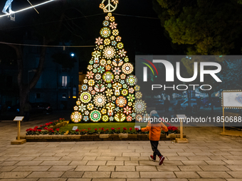 A Christmas tree stands in the Municipal Villa of Ruvo di Puglia on December 8, 2024. The courses and streets of Ruvo di Puglia's historic c...