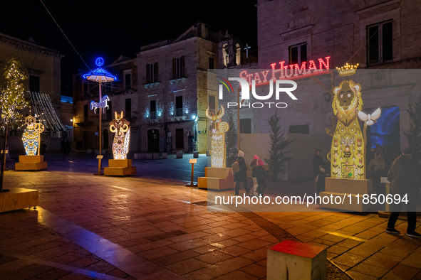 Artist lights illuminate Giacomo Matteotti Square in Ruvo di Puglia, Italy, on December 8, 2024. The courses and streets of Ruvo di Puglia's...