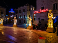 Artist lights illuminate Giacomo Matteotti Square in Ruvo di Puglia, Italy, on December 8, 2024. The courses and streets of Ruvo di Puglia's...