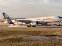 The Airbus A350-900 XWB cold weather testing aircraft was spotted in Milwaukee, Wisconsin (