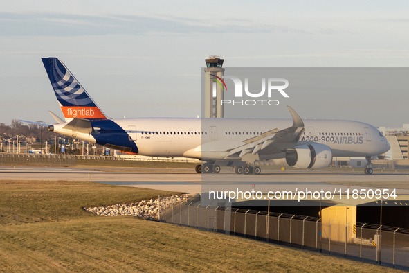 The Airbus A350-900 XWB cold weather testing aircraft was spotted in Milwaukee, Wisconsin 