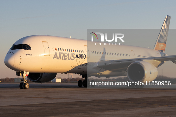 The Airbus A350-900 XWB cold weather testing aircraft was spotted in Milwaukee, Wisconsin 