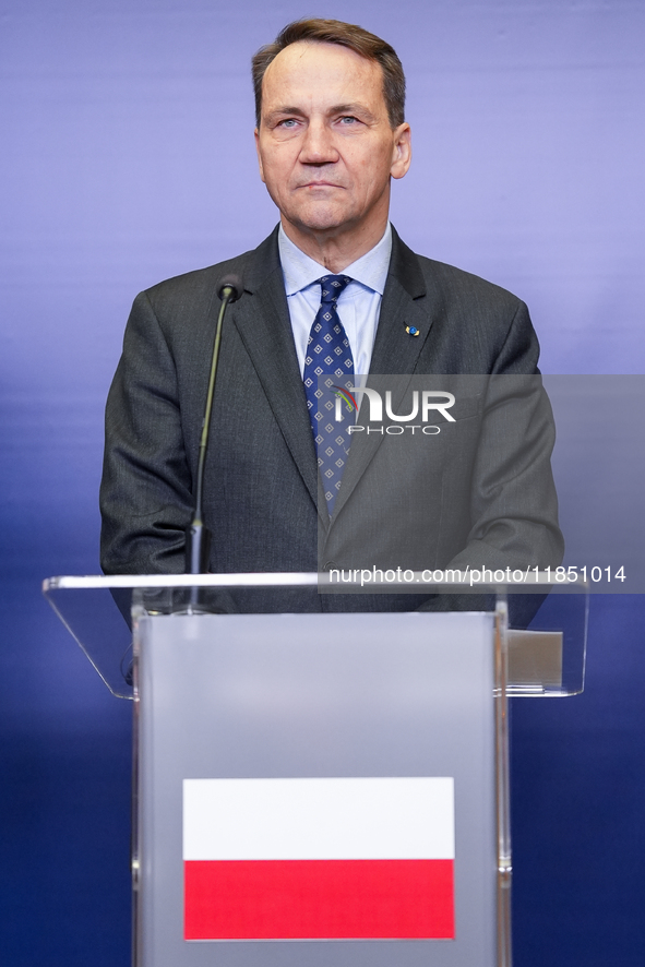 Radoslaw Sikorski Poland's Minister of Foreign Affairs during press conference in Warsaw, Poland on December 09, 2024. 