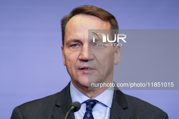 Radoslaw Sikorski Poland's Minister of Foreign Affairs during press conference in Warsaw, Poland on December 09, 2024. 