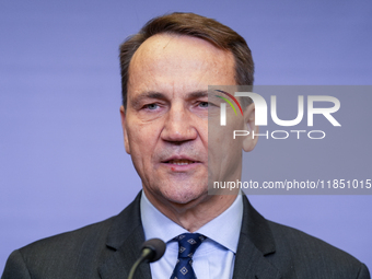 Radoslaw Sikorski Poland's Minister of Foreign Affairs during press conference in Warsaw, Poland on December 09, 2024. (