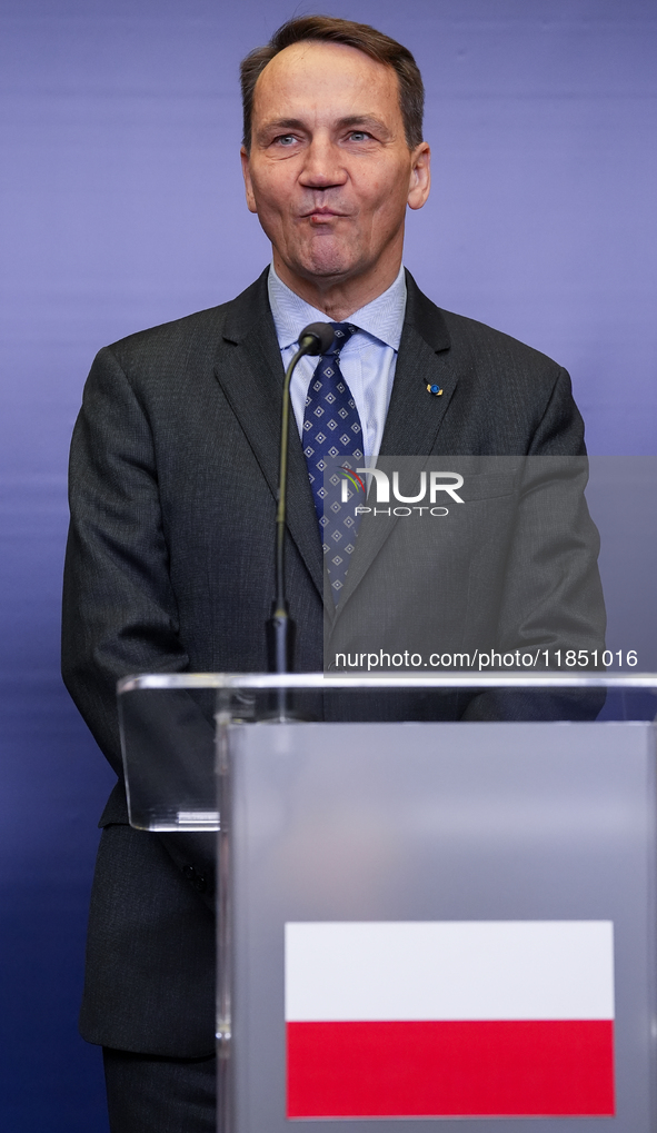 Radoslaw Sikorski Poland's Minister of Foreign Affairs during press conference in Warsaw, Poland on December 09, 2024. 