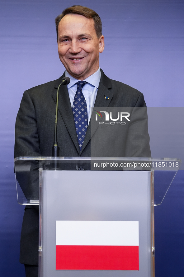 Radoslaw Sikorski Poland's Minister of Foreign Affairs during press conference in Warsaw, Poland on December 09, 2024. 