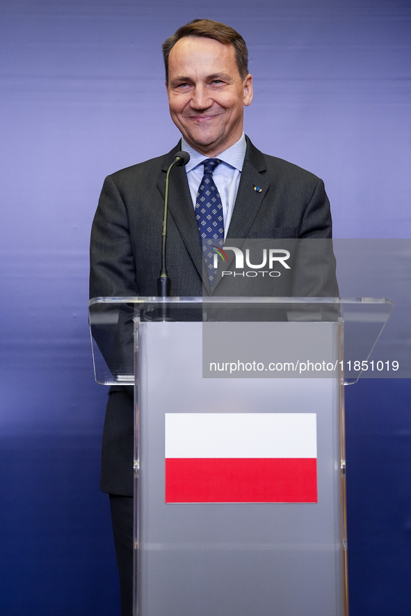 Radoslaw Sikorski Poland's Minister of Foreign Affairs during press conference in Warsaw, Poland on December 09, 2024. 