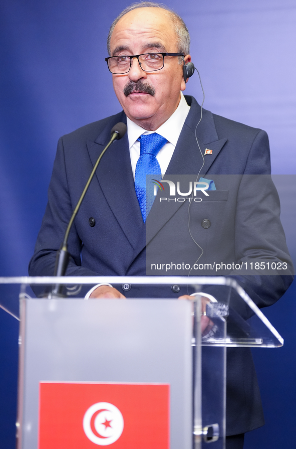 Mohamed Ali Nafti Tunisia's Minister of Foreign Affairs during press conference in Warsaw, Poland on December 09, 2024. 