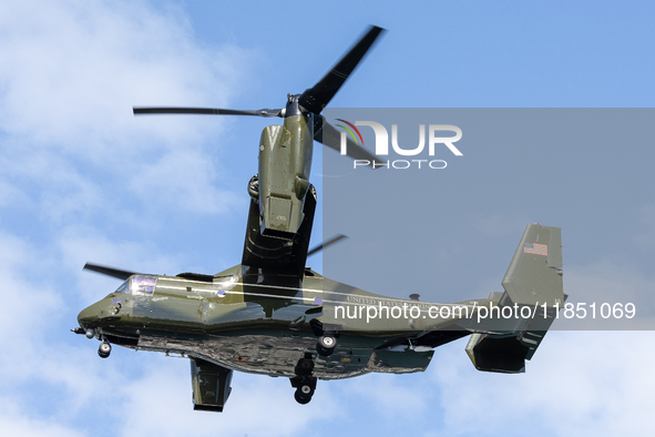 A V22 Osprey aircraft was spotted supporting the President of the United States (POTUS) during a visit to Chicago, Illinois, on August 19, 2...