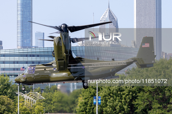 A V22 Osprey aircraft was spotted supporting the President of the United States (POTUS) during a visit to Chicago, Illinois, on August 19, 2...