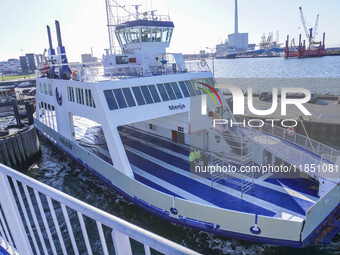 The all-electric ferry that runs between Island and Esbjerg, belonging to the Fanolinjen, is seen in Nordby, Fano Island, Denmark, on April...