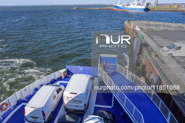 The all-electric ferry that runs between Island and Esbjerg, belonging to the Fanolinjen, is seen in Nordby, Fano Island, Denmark, on April...