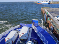 The all-electric ferry that runs between Island and Esbjerg, belonging to the Fanolinjen, is seen in Nordby, Fano Island, Denmark, on April...