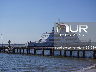 The all-electric ferry that runs between Island and Esbjerg, belonging to the Fanolinjen, is seen in Nordby, Fano Island, Denmark, on April...