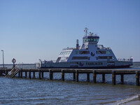 The all-electric ferry that runs between Island and Esbjerg, belonging to the Fanolinjen, is seen in Nordby, Fano Island, Denmark, on April...