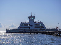 The all-electric ferry that runs between Island and Esbjerg, belonging to the Fanolinjen, is seen in Nordby, Fano Island, Denmark, on April...