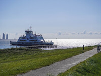 The all-electric ferry that runs between Island and Esbjerg, belonging to the Fanolinjen, is seen in Nordby, Fano Island, Denmark, on April...