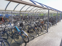 Hundreds of bikes are seen in the bike parking area in Nordby, Fano Island, Denmark, on April 29, 2024. (