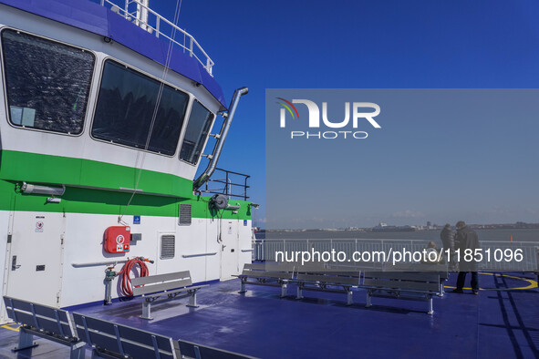 The all-electric ferry that runs between Island and Esbjerg, belonging to the Fanolinjen, is seen in Nordby, Fano Island, Denmark, on April...