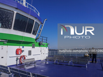 The all-electric ferry that runs between Island and Esbjerg, belonging to the Fanolinjen, is seen in Nordby, Fano Island, Denmark, on April...