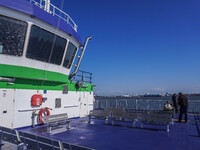 The all-electric ferry that runs between Island and Esbjerg, belonging to the Fanolinjen, is seen in Nordby, Fano Island, Denmark, on April...