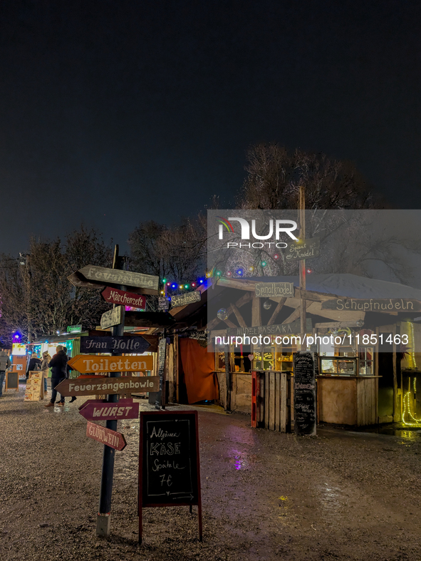 The Märchenbazar at the Olympic Park South in Munich, Bavaria, Germany, on December 9, 2024, offers a unique experience for visitors. Runnin...