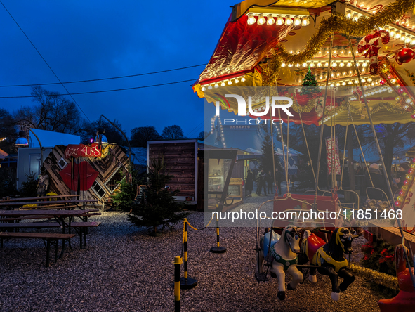 The Märchenbazar at the Olympic Park South in Munich, Bavaria, Germany, on December 9, 2024, offers a unique experience for visitors. Runnin...