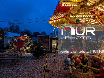 The Märchenbazar at the Olympic Park South in Munich, Bavaria, Germany, on December 9, 2024, offers a unique experience for visitors. Runnin...