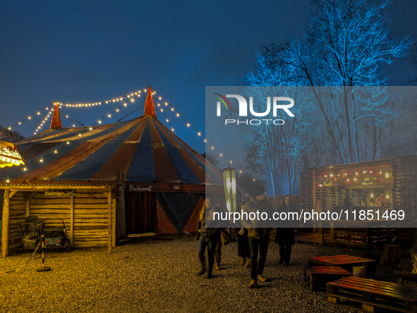 The Märchenbazar at the Olympic Park South in Munich, Bavaria, Germany, on December 9, 2024, offers a unique experience for visitors. Runnin...