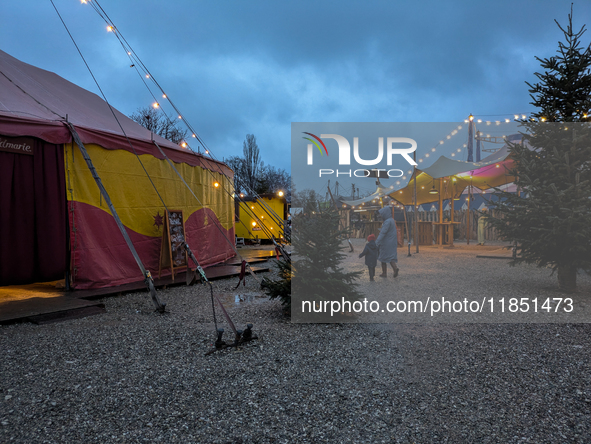 The Märchenbazar at the Olympic Park South in Munich, Bavaria, Germany, on December 9, 2024, offers a unique experience for visitors. Runnin...