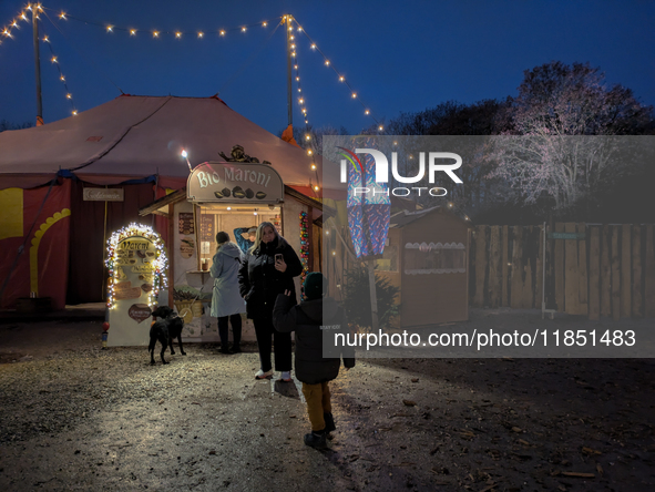 The Märchenbazar at the Olympic Park South in Munich, Bavaria, Germany, on December 9, 2024, offers a unique experience for visitors. Runnin...