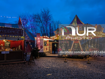 The Märchenbazar at the Olympic Park South in Munich, Bavaria, Germany, on December 9, 2024, offers a unique experience for visitors. Runnin...