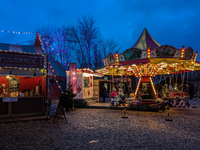 The Märchenbazar at the Olympic Park South in Munich, Bavaria, Germany, on December 9, 2024, offers a unique experience for visitors. Runnin...