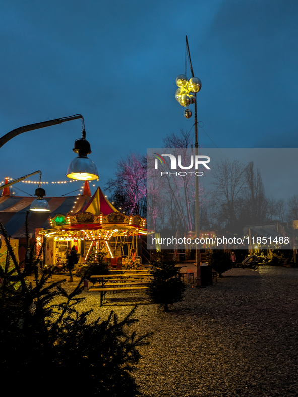 The Märchenbazar at the Olympic Park South in Munich, Bavaria, Germany, on December 9, 2024, offers a unique experience for visitors. Runnin...