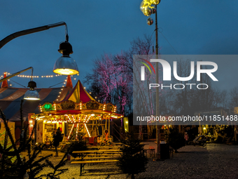 The Märchenbazar at the Olympic Park South in Munich, Bavaria, Germany, on December 9, 2024, offers a unique experience for visitors. Runnin...