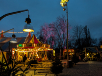 The Märchenbazar at the Olympic Park South in Munich, Bavaria, Germany, on December 9, 2024, offers a unique experience for visitors. Runnin...