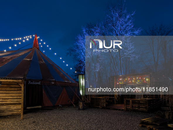 The Märchenbazar at the Olympic Park South in Munich, Bavaria, Germany, on December 9, 2024, offers a unique experience for visitors. Runnin...