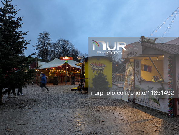 The Märchenbazar at the Olympic Park South in Munich, Bavaria, Germany, on December 9, 2024, offers a unique experience for visitors. Runnin...