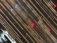 Emu trains are parked at the Nanjing South Bullet Train station in Nanjing, China, on December 10, 2024. (