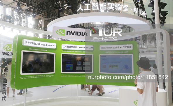 Visitors visit the NVIDIA booth at the INCLUSION Conference on the Bund in Shanghai, China, on September 7, 2024. 