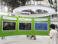 Visitors visit the NVIDIA booth at the INCLUSION Conference on the Bund in Shanghai, China, on September 7, 2024. (