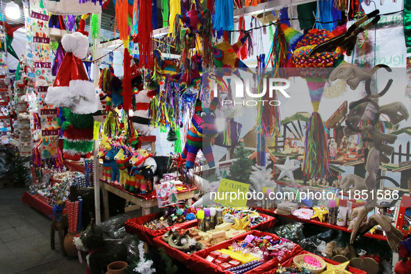 Various items for the Christmas and Posadas season are sold at a market set up in the Tlalpan Center in Mexico City, Mexico, on December 7,...