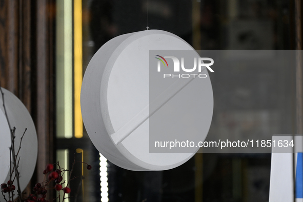 A generic medicinal pill is seen in a pharmacy window in Warsaw, Poland on 09 December, 2024. 