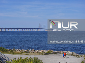 The Oresund Bridge, a double-track railway and dual carriageway bridge-tunnel between Sweden and Denmark by the Baltic Sea, is seen in Malmo...